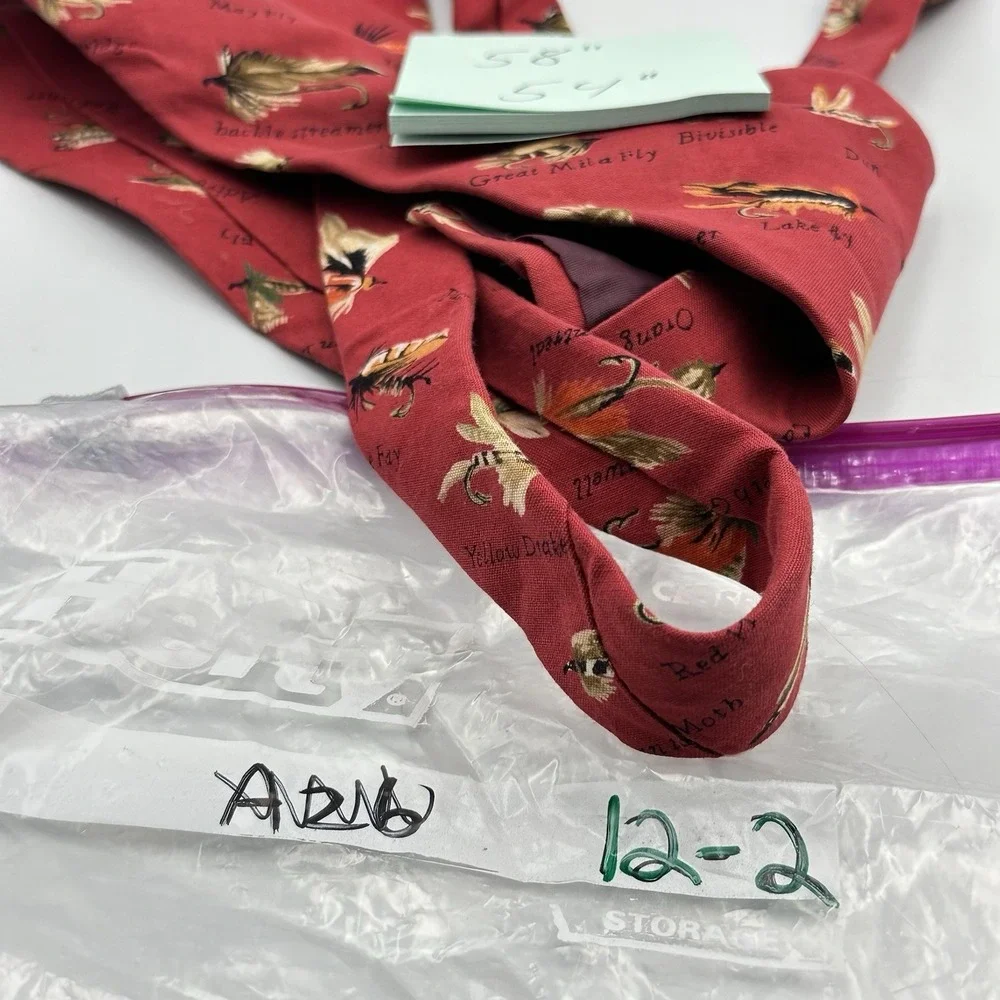 Orvis Men's Tie Red with Named Fishing Lures‎ Sports 100% Cotton